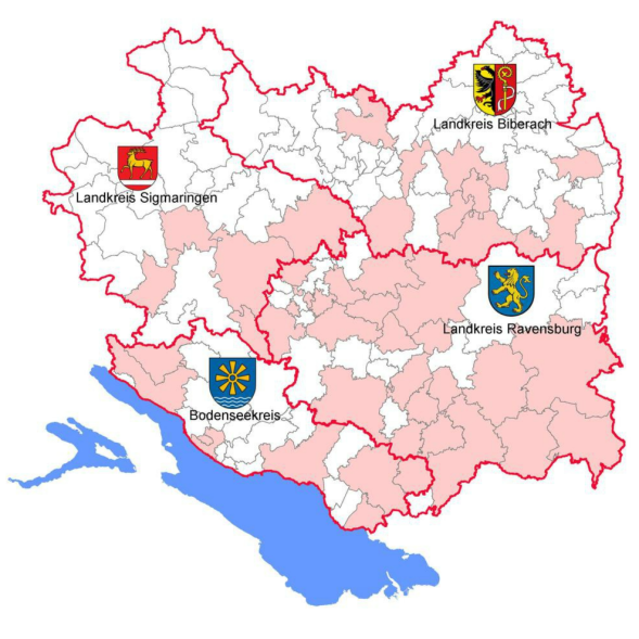 Karte der am Seenprogramm beteiligten Landkreise und Kommunen