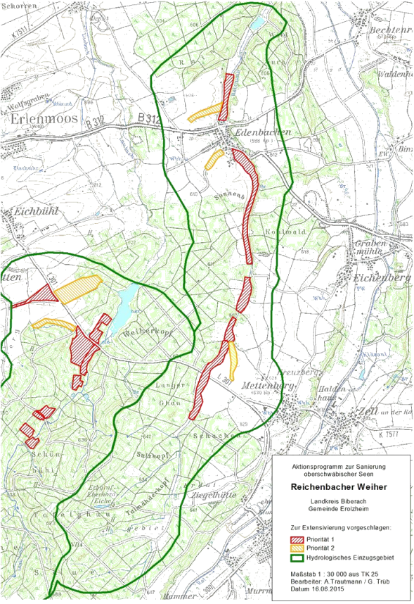 Abbildung Flächen zur Extensivierung im Einzugsgebiet Reichenbacher Weiher