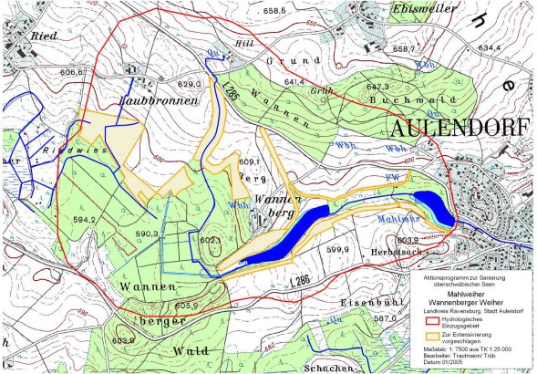Karte Flächen zur Extensivierung im Einzugsgebiet Mahlweiher Aulendorf